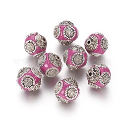 Manuell Indonesiene Perlen, mit Aluminiumkerne, Runde, Antik Silber Farbe, Kamelie, 14~16x14~16 mm, Bohrung: 1.5 mm