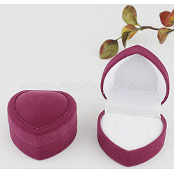 Valentinstag-Samtring-Aufbewahrungsboxen, Herzförmiges Geschenketui mit einem einzelnen Ring, hellviolettrot, 4.8x4.8x3.5 cm