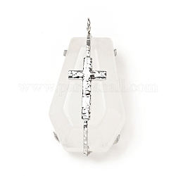 Natural Quartz Crystal Pendants, Rock Crystal Pendants, Polygon Charm, with Stainless Steel Color Cross 304 Stainless Steel Findings, 38x19.5x9.5mm, Hole: 2.5mm