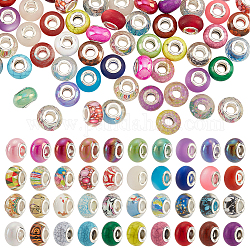 Nbeads 100Pcs 5 Styles Resin & Acrylic European Beads, Large Hole Beads, with Silver Color Plated Brass Cores, Faceted, Rondelle, Mixed Color, 13~14x8~9.5mm, Hole: 4.8~5mm, 20pcs/style