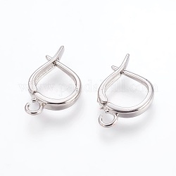 Brass Hoop Earring Findings with Latch Back Closure, Platinum, 19x12x2.5mm, Hole: 1.2mm, Pin: 1mm