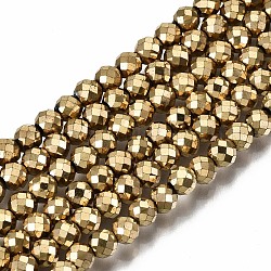 Electrochapa no-granos de hematites sintético -magnéticos hebras, redondo, facetados, real 18k chapado en oro, 4mm, agujero: 1 mm, aproximamente 108 pcs / cadena, 15.94 pulgada (40.5 cm)