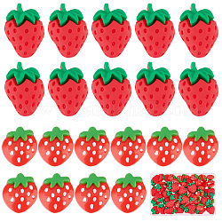 Sunnyclue 60pcs 2 cabochons en résine de style, nourriture imitation, fraise, rouge, 15~23x16~17x5.5~10mm, 30 pièces / style