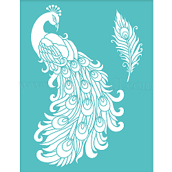 Stampino serigrafico autoadesivo, per la pittura su legno, tessuto della maglietta della decorazione fai da te, turchese, motivo a pavone, 220x280mm