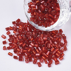 6/0 baguettes di vetro, argento rivestito, rosso, 3.5~5x3.5~4mm, Foro: 1 mm, circa 4500pcs/scatola