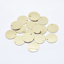 Messing-Anhänger, langlebig plattiert, echtes 18k vergoldet, Nickelfrei, Flachrund, 16x1 mm, Bohrung: 1.5 mm
