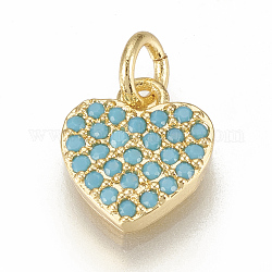 Ottone micro spianare fascino zirconi, con anelli di salto, cuore, oro, 10x9x2mm, Foro: 3 mm