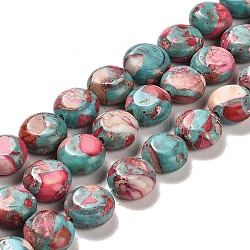Fili di perle di diaspro sintetico regali / diaspro imperiale / sedimenti marini, tinto, rotondo e piatto, rosa caldo, 10~10.5x5mm, Foro: 1.2 mm, circa 40pcs/filo, 15.55~15.94 pollice (39.5~40.5 cm)