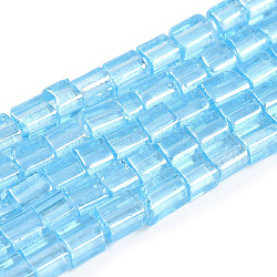 Brins de perles de verre de galvanoplastie transparentes, de couleur plaquée ab , rectangle, lumière bleu ciel, 3~8.5x3.5~4x3.5~4mm, Trou: 1.2mm, Environ 96~101 pcs/chapelet, 15.16 pouce ~ 15.55 pouces (38.5~39.5 cm)