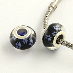 Perline europee in resina con motivo a zampa di cane a foro grande, con platino placcato ottone doppio core, rondelle, blu ardesia, 14x9mm, Foro: 5 mm