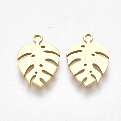 Ion Plating(IP) 304 Stainless Steel Charms, Tropical Leaf Charms, Monstera Leaf, Golden, 13x9x1mm, Hole: 1mm