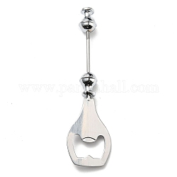 201 Stainless Steel Beadable Bottle Opener, with Alloy Bead, Platinum & Stainless Steel Color, 143x36x15mm
