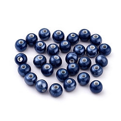 Pearlized handgefertigten Porzellan runde Perlen, Preußischblau, 6 mm, Bohrung: 1.5 mm