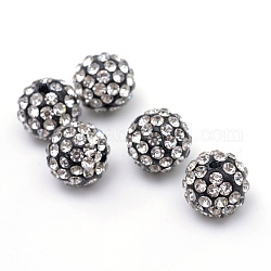Perles en strass pavé d'argile polymère, perles de boule de disco, cristal, pp15 (2.1~2.2mm), 6 rangs de strass, 12mm, Trou: 1.5mm