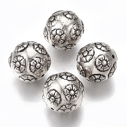 CCB perles en plastique, ronde avec des fleurs, argent antique, 18.5x18x17.5mm, Trou: 1.5mm