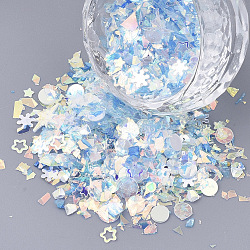 Accesorios del ornamento, paillette plástico pvc / cuentas de lentejuelas, sin agujero / perlas sin perforar, formas mixtas, luz azul cielo, 1~8x2~9x0.3mm