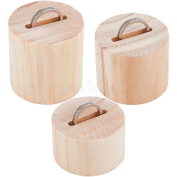 3 Sizes Wood Ring Display Pedestal Set, Finger Ring Organizer Holder, Column, Bisque, 5x3.05~5cm, Groove: 3x0.48cm, 3pcs/set