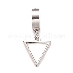 Créoles pendantes triangle en acier inoxydable, bijoux punk hip-hop pour hommes femmes, couleur inoxydable, 35.5x13.5x4mm, pin: 0.9 mm