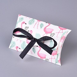 Papierkissen-Bonbonschachteln, mit Band, Hochzeitsbevorzugung Party liefern Geschenkboxen, Flamingo-Muster, Farbig, 123x76x25 mm