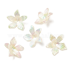 Tapas de cuentas de perlas de imitación de plástico abs, color de ab, 5-pétalo de flor, cornsilk, 24x26x9mm, agujero: 1.2 mm