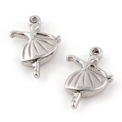 201 Stainless Steel Pendants, Dancing Girl, Stainless Steel Color, 18.5x13x3.5mm, Hole: 1.5mm