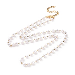 Placage sous vide 304 colliers de perles en acier inoxydable, avec des perles en plastique imitation perles, or, 17.64 pouce (44.8 cm)