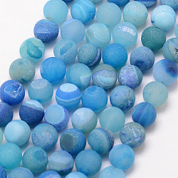 Natürliche Druzy Geode Achat Perlenstränge, matt, Runde, gefärbt und erhitzt, Klasse A, Deep-Sky-blau, 10 mm, Bohrung: 1 mm, ca. 37 Stk. / Strang, 15 Zoll