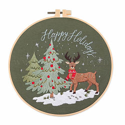 DIYのクリスマステーマの刺繍キット  プリントコットン生地を含む  刺繍糸と針  プラスチック刺繍フープ  鹿  200x200mm