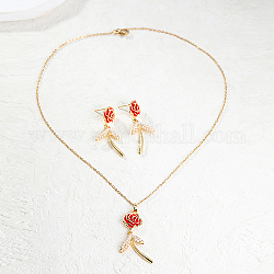 Alloy Stud Earring & Pendant Necklaces for Women, Plastic Pearl Flower Jewelry Set, Golden, Necklaces: 450mm; Earring: 40x17mm