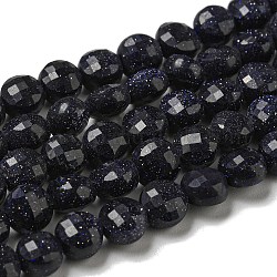 Chapelets de perles en pierre d'or bleue synthétique, facette, plat rond, 5~6x4~4.5mm, Trou: 0.9mm, Environ 65 pcs/chapelet, 15.12''~15.20'' (38.4~38.6 cm)