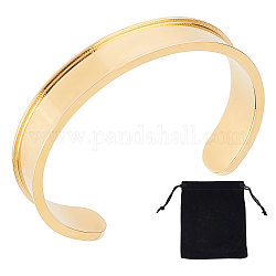 UNICRAFTALE 1pc Real 18K Gold Plated Cuff Bracelet Stainless Steel Hair Tie Bracelet Grooved Bangles Blank Bracelet for Inlay 50-60mm Adjustable Empty Open Bangles for Jewelry Making