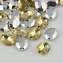 Taiwan Acrylic Rhinestone Cabochons, Pointed Back Rhinestone, Faceted, Oval, Champagne Yellow, 10x8x3.5mm