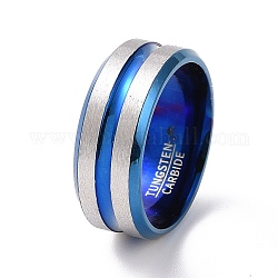 Двухцветное женское кольцо на палец с рифленой линией из нержавеющей стали 201, синий и нержавеющая сталь цвет, внутренний диаметр: 17 мм