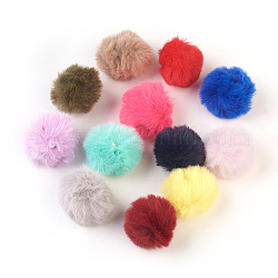 Handgemachte künstliche Kaninchenfell Pom Pom Ball bedeckt Anhänger, Fuzzy Bunny Haarballen, mit elastischer Faser, Mischfarbe, 50~60 mm, Bohrung: 4x5 mm