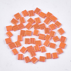 2穴不透明ガラスシードビーズ  アブカラー  長方形  サンゴ  5x4.5~5.5x2~2.5mm  穴：0.5~0.8mm