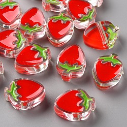 Perles acryliques émail transparent, fraise, rouge, 25.5x19x9mm, Trou: 3.5mm