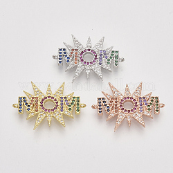 Mother's Day Brass Micro Pave Cubic Zirconia Links connectors, Word Mom, Nickel Free, Colorful, Mixed Color, 20.5x27.5x2mm, Hole: 1.2mm