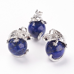 Pendentifs en lapis lazuli naturel, avec les accessoires en laiton, lézard, teinte, platine, 28x20.5x16mm, Trou: 5x8mm