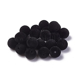 Perles acryliques flocky, ronde, noir, 11~12mm, Trou: 2.2mm
