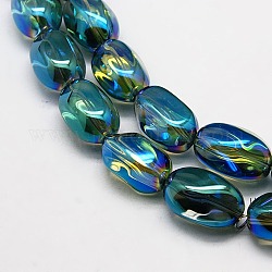 Полный радуга покрытием кристалл стеклянные овальные бусины нити, зелено-синие, 21x13 мм, отверстие : 1 мм