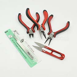 Juegos de herramientas de la joya DIY, alicates, mano tijera y pinzas, Platino, rojo, 105~130x11~65mm