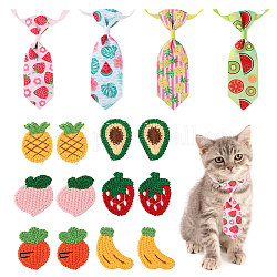 Chgcraft-Sets aus Polyester-Krawatten für Haustiere und Häkelapplikationen mit Fruchtmotiv, Halsbänder für Haustiere, mit verstellbarer Kunststoffschnalle, Gemischte Muster, Krawatte: 235~430mm, 4 Farben, 1 Stück / Farbe, 4 Stück