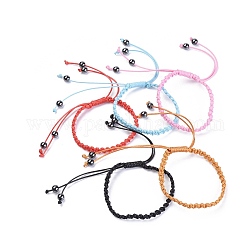 Bracelets réglables en corde tressée de polyester ciré, avec des non-magnétiques perles synthétiques d'hématite, couleur mixte, 2-1/4 pouce (5.75 cm)