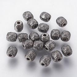 Tibetischer stil legierung perlen, Cadmiumfrei und Nickel frei und Bleifrei, Fass, Metallgrau, 6x6 mm, Bohrung: 1.6 mm