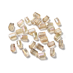 Perles en verre electroplate, plein arc-en-plaqué, facette, cuboïde, beige, 8x4x4mm, Trou: 1mm