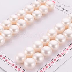 Grade AAA Natural Cultured Freshwater Pearl Beads, Half Drilled, Flat Round, White, 11~12x6~7mm, Half Hole: 1mm