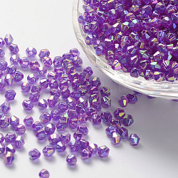 Bicone AB Color Plated Eco-Friendly Transparent Acrylic Beads, Purple, 4x4mm, Hole: 1mm, about 16600pcs/500g