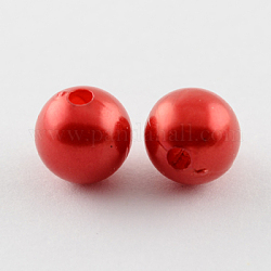 Imitation Pearl Acrylic Beads, Round, Red, 10mm, Hole: 2mm, about 1000pcs/500g
