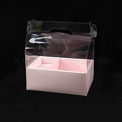 Пластиковая и бумажная прозрачная цветочная подарочная коробка, с 2 отделением, для упаковки кекса для выпечки торта, прямоугольные, розовые, 265x185x300 мм