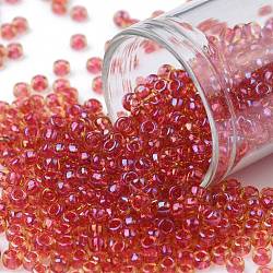 TOHO Round Seed Beads, Japanese Seed Beads, (241) Inside Color AB Light Topaz/Mauve Lined, 8/0, 3mm, Hole: 1mm, about 10000pcs/pound